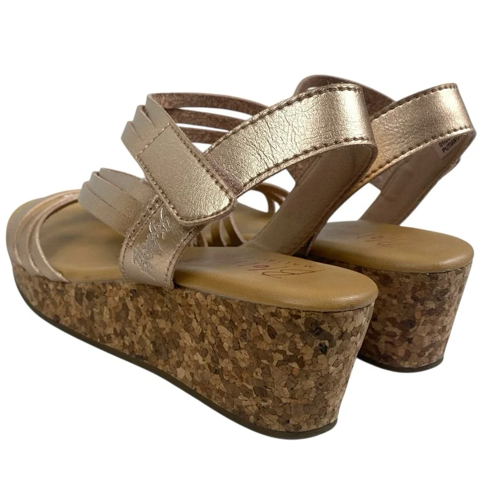 Blowfish Malibu Kids Sandals Copper Leather Size 5 Cork‎ Wedge  Hook/Loop  SU